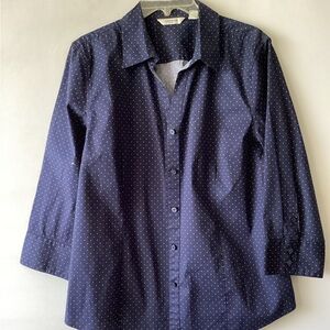 Liz Claiborne Dark Blue Shirt with White Dots